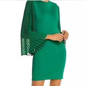 Alice + Olivia Green Pleated Sleeve Dress